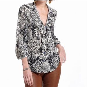 Anthro HD in Paris Black and White Print Blouse Woodland Owl Birds